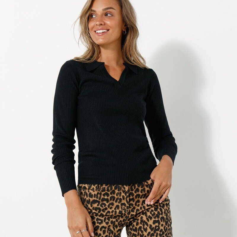 Pulóver s polo golierom čierna 036 Blancheporte 48077625