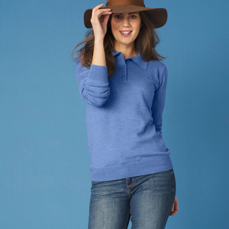 Pulóver s polo golierom, jahňacia vlna levanduľový melír 054 48077626