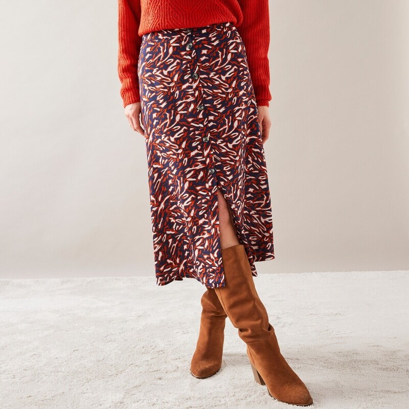 Sukňa s gombíkmi a potlačou pre nižšiu postavu nám.modrá/papriková 052 48077632