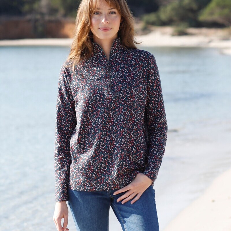 Tričko so stojačikom na zips a potlačou nám. modrá 048 Blancheporte 48077710