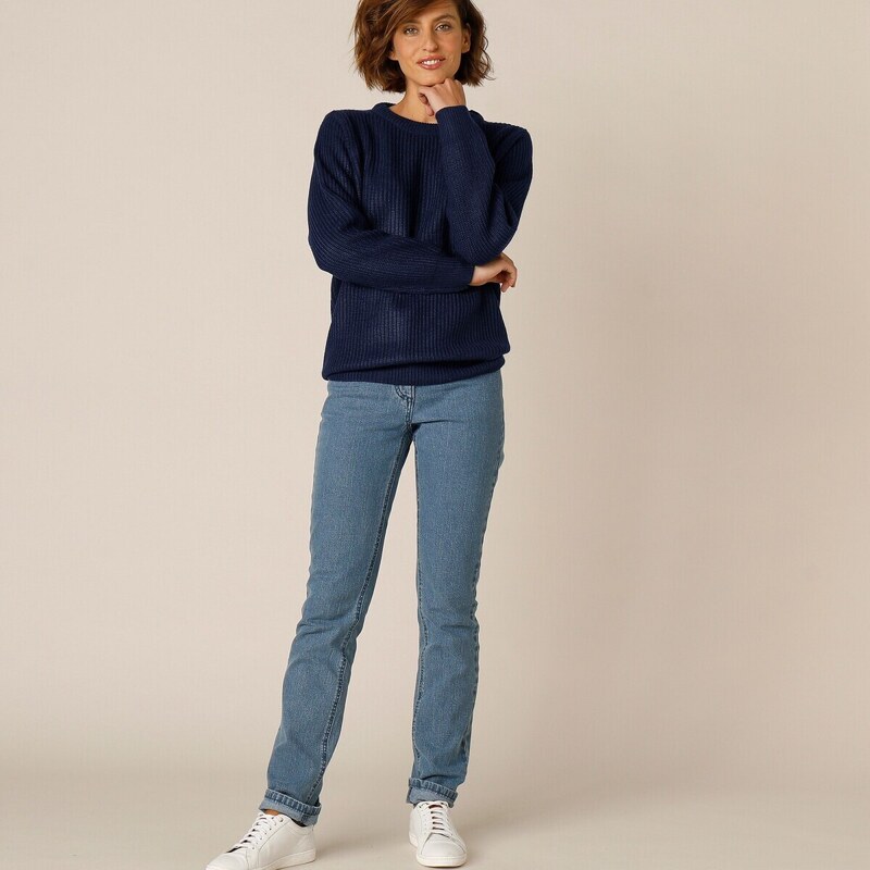 Pulóver s okrúhlym výstrihom a hladkým vzorom nám.modrá 044 48077792