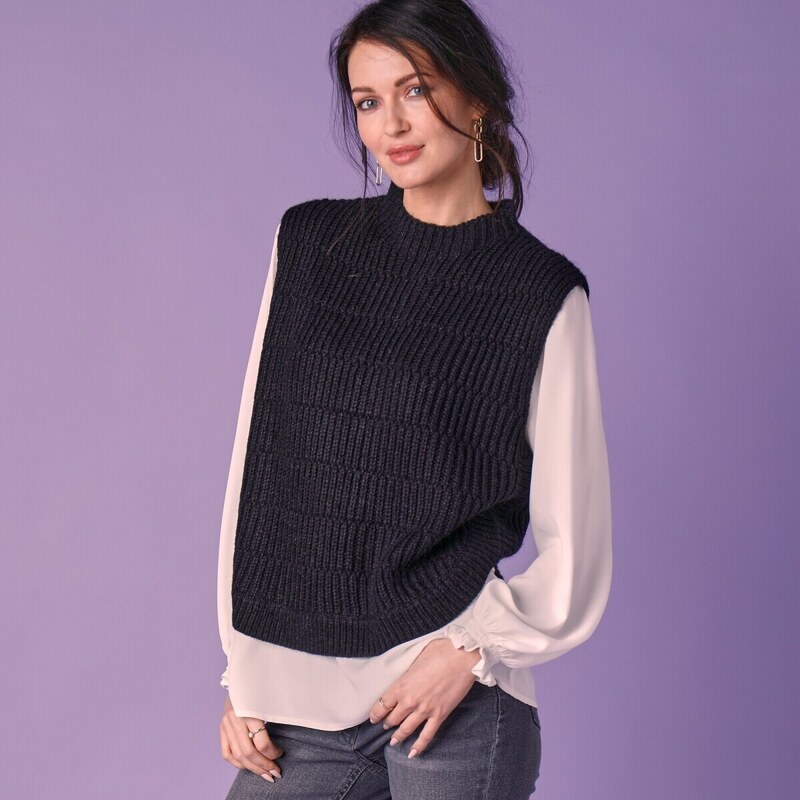 Pulóver bez rukávov, so stojačikom čierna 048 Blancheporte 48077851