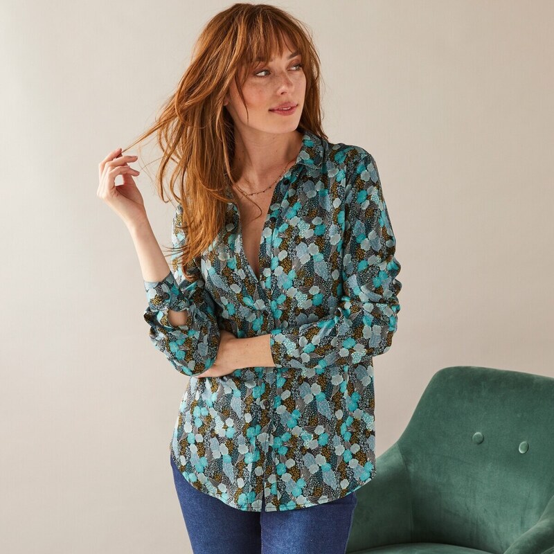 Košeľová blúzka s minimalistickým vzorom z recyklovaného polyesteru 48077912