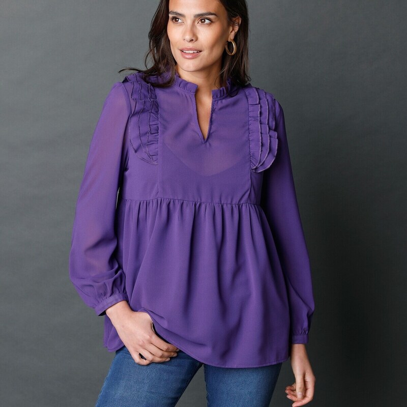 Jednofarebná blúzka s volánmi fialová 048 Blancheporte 48077981