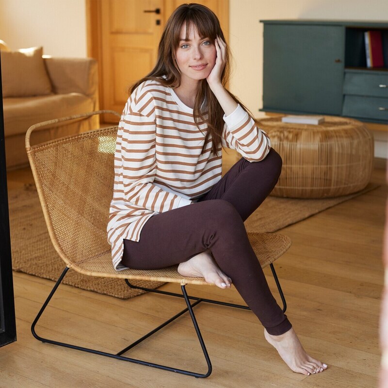 Pruhované moltonové pyžamo s legínami ražná/karamelová 056 48078001