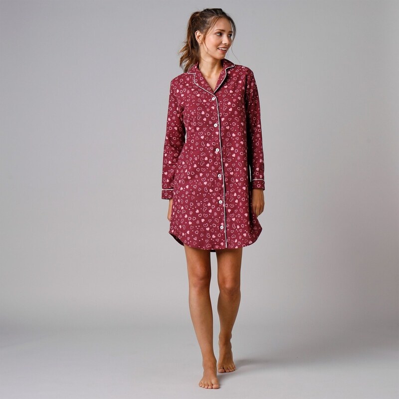 Flanelová nočná košeľa s potlačou sŕdc čerešňová 036 Blancheporte 48078008