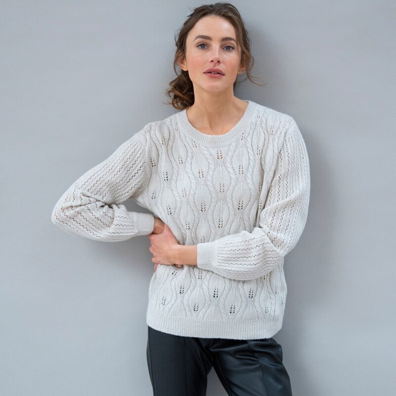 Ažúrový pulóver s dlhými rukávmi béžová 050 Blancheporte 48078106