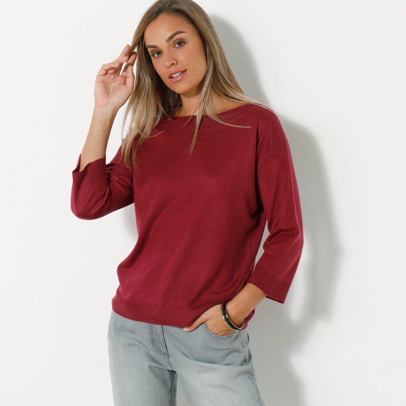 Pulóver s lodičkovým výstrihom a 7/8 rukávmi slivková 036 Blancheporte 48078280