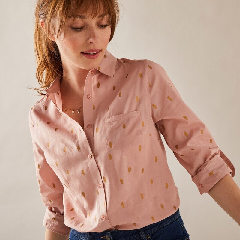 Košeľová blúzka so zlatou potlačou sivoružová/zlatá 042 Blancheporte 48078391