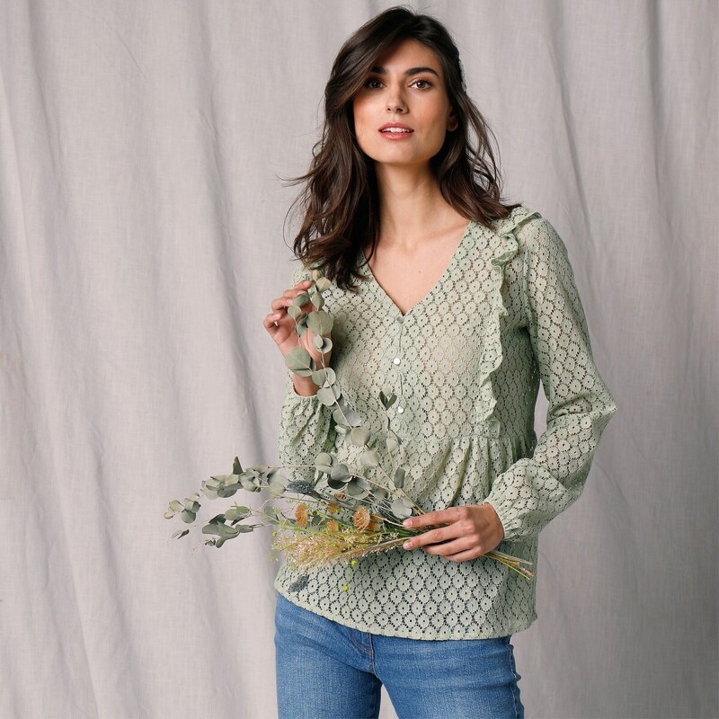 Košeľová blúzka s čipkou mandľová 040 Blancheporte 48078431