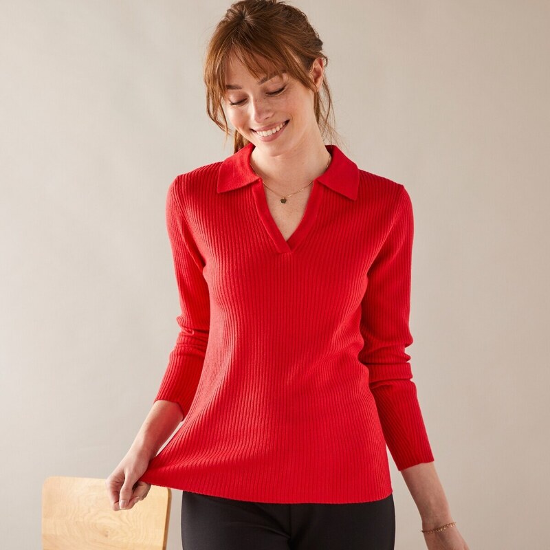 Pulóver s polo golierom červená 040 Blancheporte 48078505