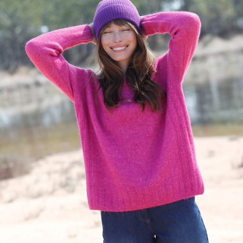 Pulóver s okrúhlym výstrihom z recyklovaného polyesteru fuksia 050 48078537