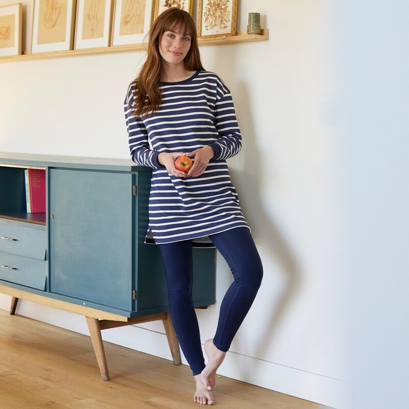 Pruhované moltonové pyžamo s legínami nám.modrá/ražná 036 Blancheporte 48078552