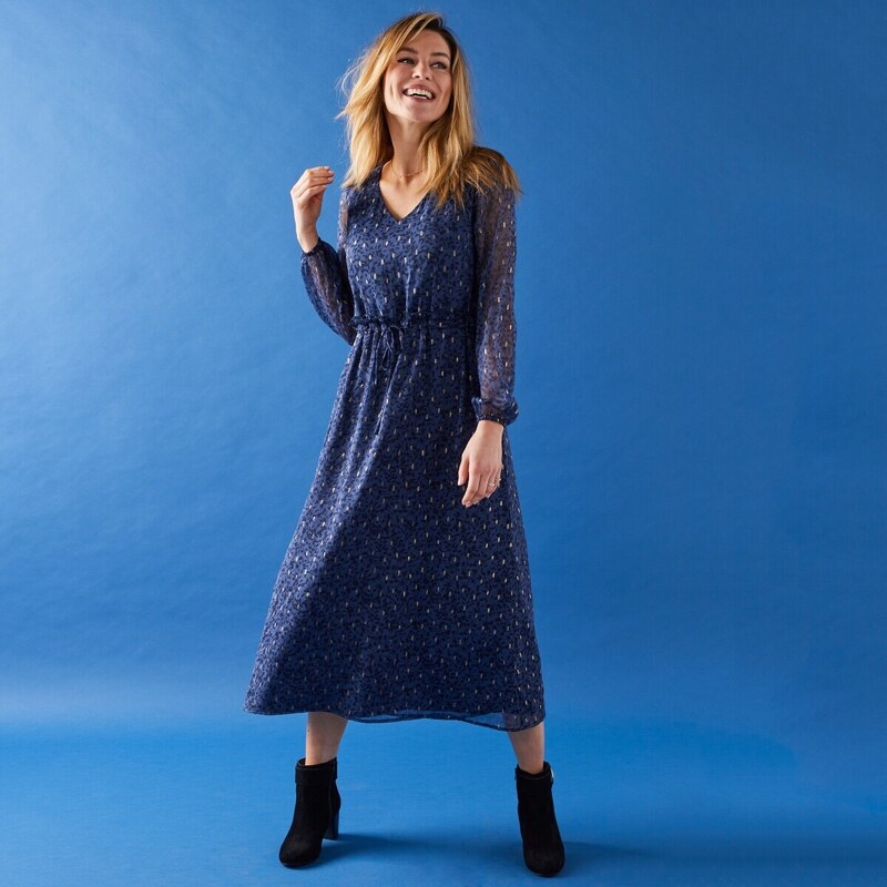 Dlhé šaty, voál so zlatou potlačou modrá 042 Blancheporte 48078707