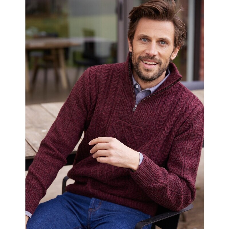 Pulóver so stojačikom na zips bordó melír 086 Blancheporte 48078775