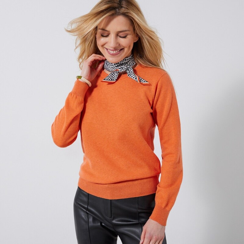 Pulóver s okrúhlym výstrihom z jahňacej vlny mangová 036 Blancheporte 48078802