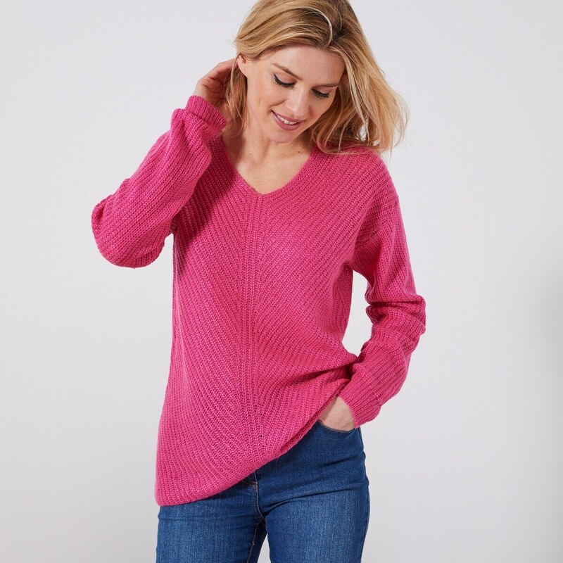 Pulóver s výstrihom do V ružová 050 Blancheporte 48078880