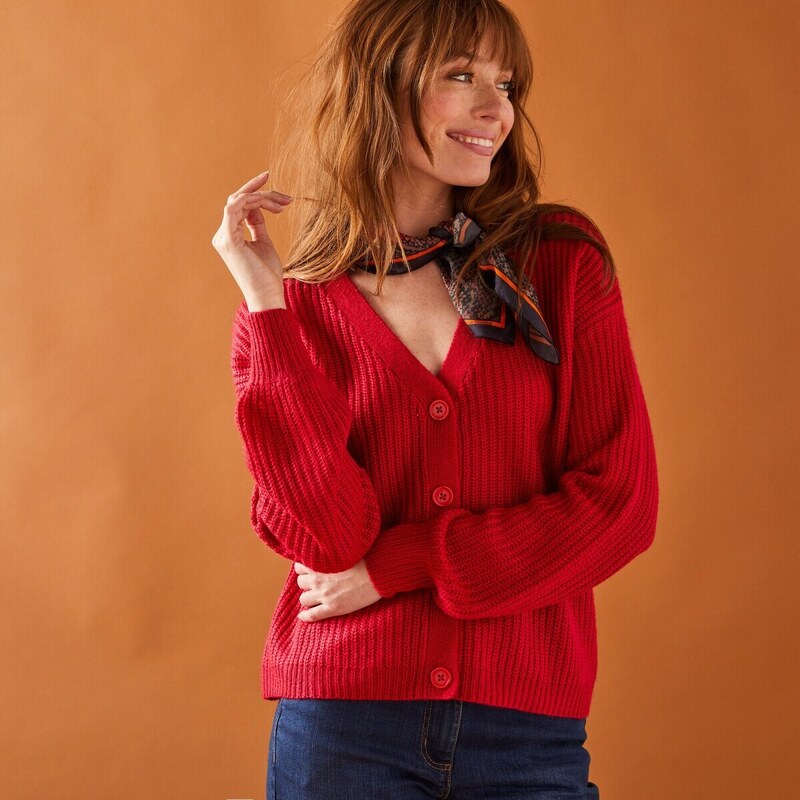 Voľný sveter, mohérový na dotyk čerešňová 036 Blancheporte 48078899