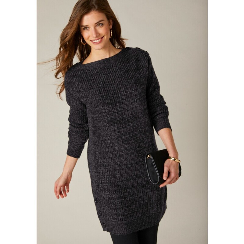 Dlhý pulóver s gombíkmi na bokoch čierna 036 Blancheporte 48079095