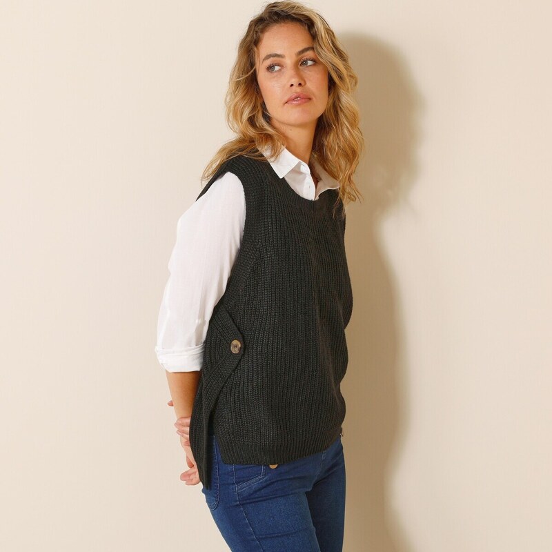 Pulóver bez rukávov, mohérový na dotyk čierna 050 Blancheporte 48079101