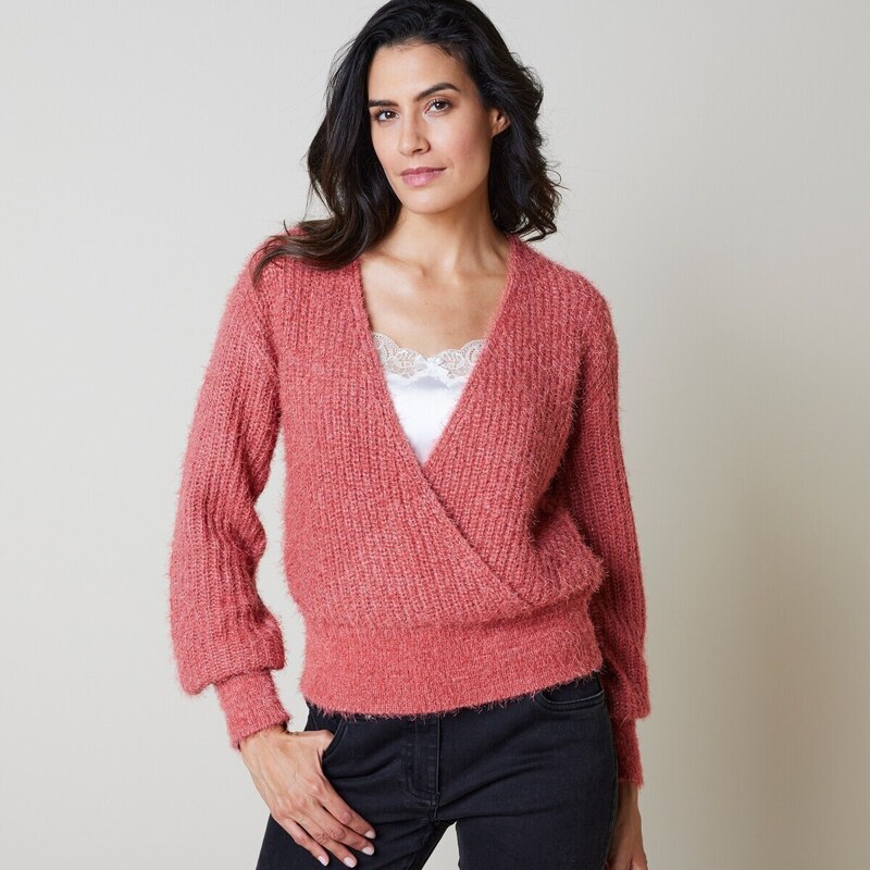 Pulóver so zavinutím ružové drevo 050 Blancheporte 48079172