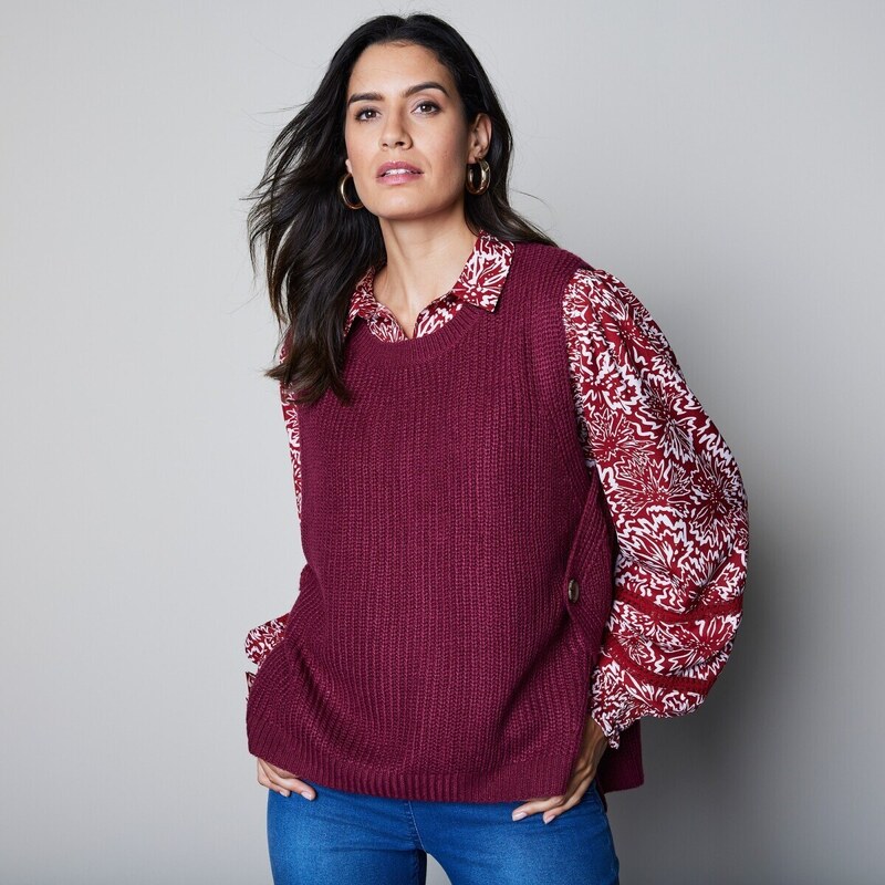 Pulóver bez rukávov, mohérový na dotyk bordó 044 Blancheporte 48079176