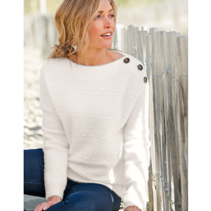 Pulóver s lodičkovým výstrihom, z úpletu s predĺženým vlasom. ražná 48079189