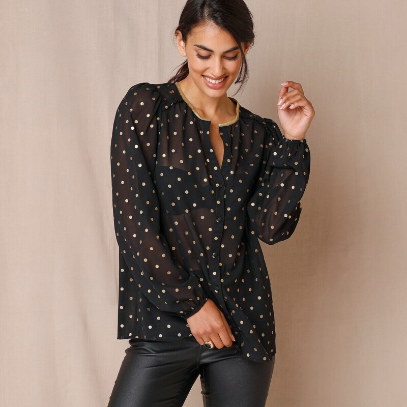 Voálová blúzka so zlatou bodkovanou potlačou čierna 038 Blancheporte 48079311