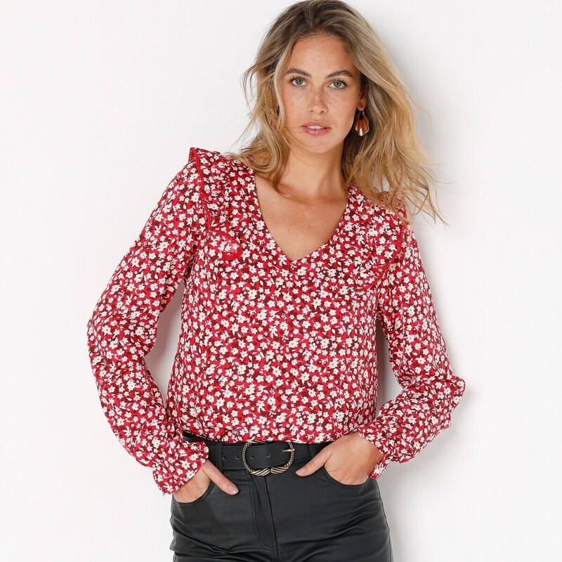 Blúzka s potlačou a volánikmi čerešňová/ražná 044 Blancheporte 48079324