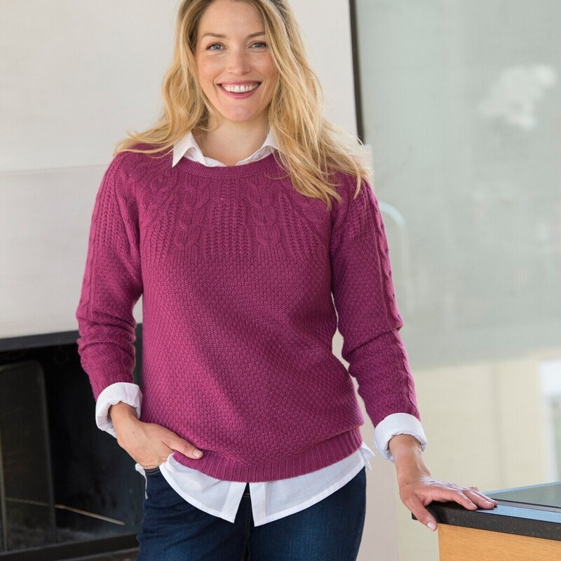 Pulóver s vrkočovým vzorom purpurová svetlá 048 Blancheporte 48079334