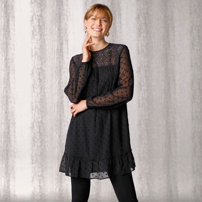 Tunika z vyšívaného voálu čierna 038 Blancheporte 48079338