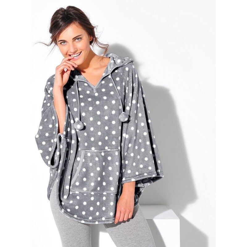 Fleecové pončo s kapucňou sivá potlač bodky 040 Blancheporte 48079397