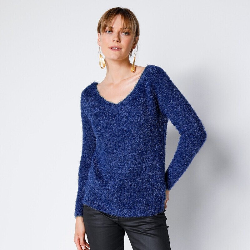 Pulóver z jemného úpletu s výšivkou v tvare motýľa na chrbte temná 48079453