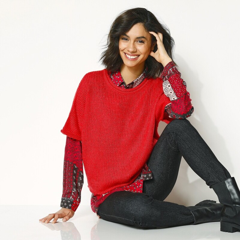 Pulóver so skrátenými rukávmi červená 040 Blancheporte 48079466