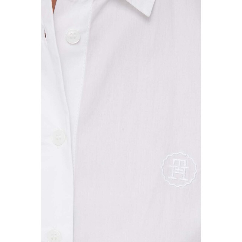 Bavlnená košeľa Tommy Hilfiger dámska, biela farba, regular, s klasickým golierom, WW0WW40543