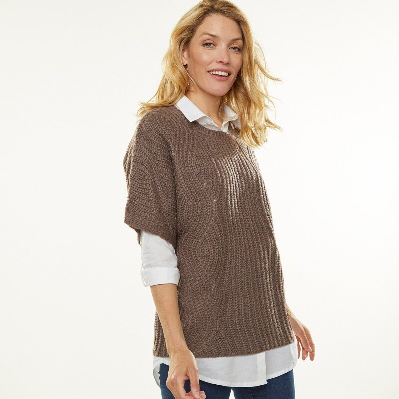 Pončo pulóver s rukávmi po lakte čokoládová 040 Blancheporte 48098343