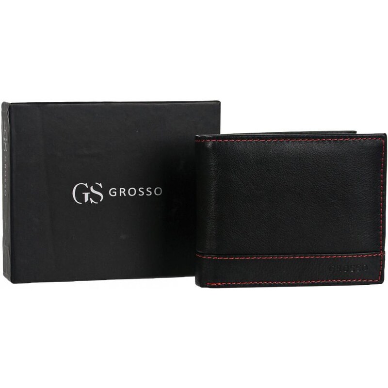 Kožená čierna pánska peňaženka s červenou niťou v krabičke GROSSO 48103555