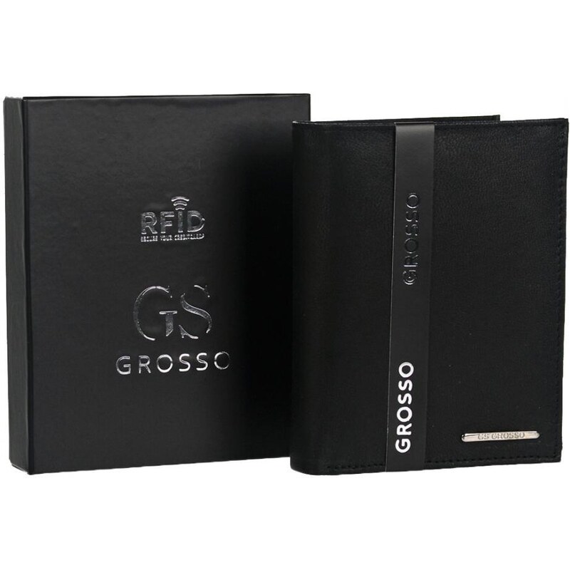 GROSSO Kožená pánska matná peňaženka čierna RFID v krabičke 48103550