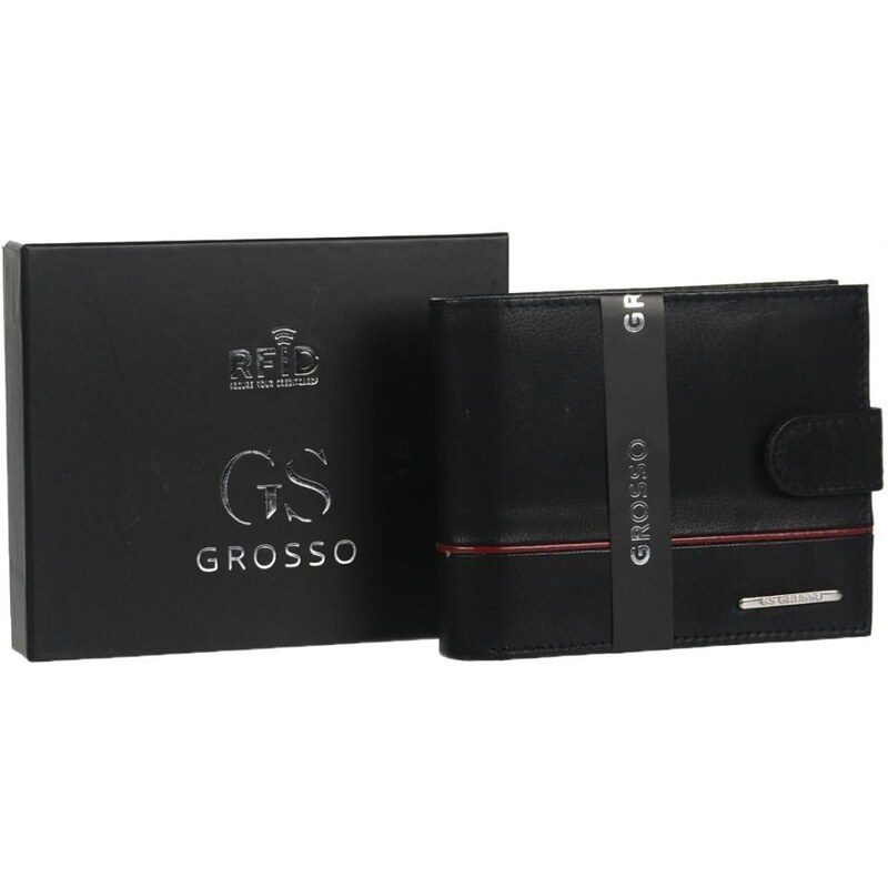 GROSSO Kožená pánska peňaženka čierno-červená RFID so zapínaním v 48103551