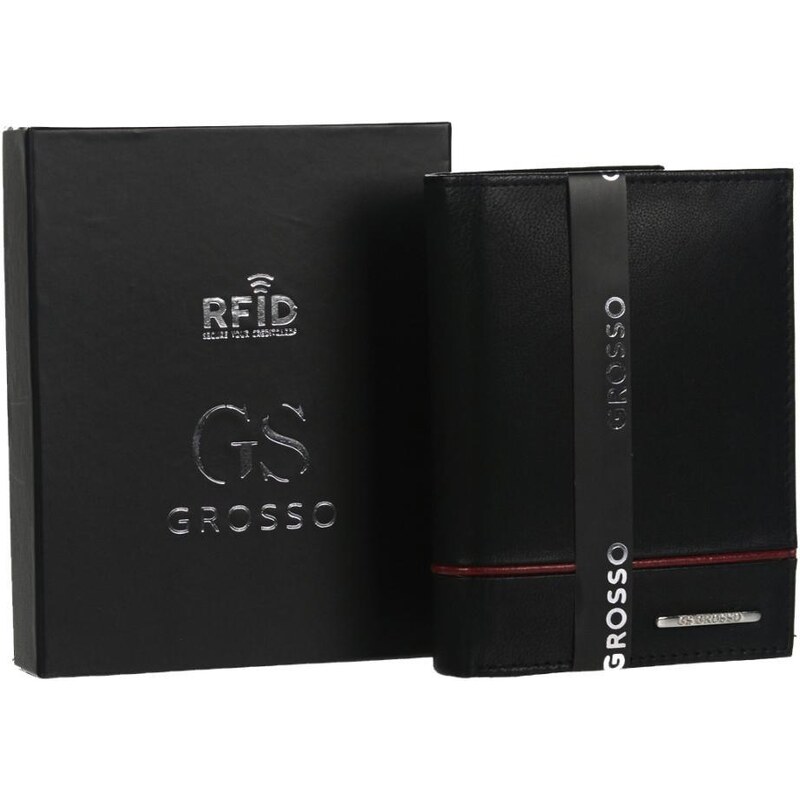 GROSSO Kožená pánska peňaženka čierna-červená RFID v krabičke 48103553