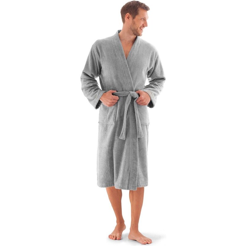 Jednofarebný župan z buklé froté zn. Colombine s kimono golierom sivá 48114945
