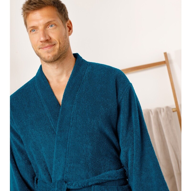 Jednofarebný župan z buklé froté zn. Colombine s kimono golierom pávie modrá 036 Blancheporte