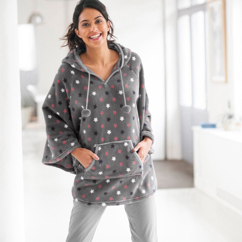 Fleecové pončo s kapucňou, hebké na dotyk sivá/ružová 040 Blancheporte 48114966