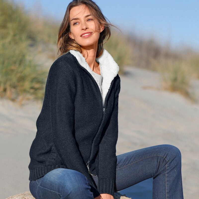 Sveter s hebkou podšívkou, na zips nám.modrá 036 Blancheporte 48114991