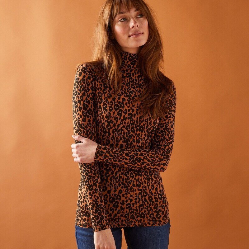 Tričkový rolák zo strečovej viskózy s potlačou zvieracej kresby 48936731