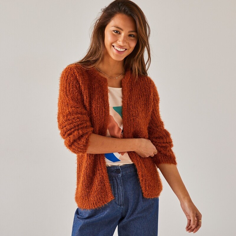 Sveter z úpletu s predĺženým vláknom, pre nižšiu postavu. karamelová 48115014