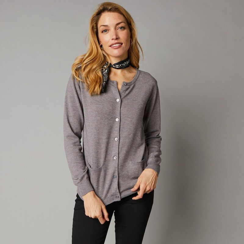 Sveter s okrúhlym výstrihom z jahňacej vlny sivý melír 044 48115046