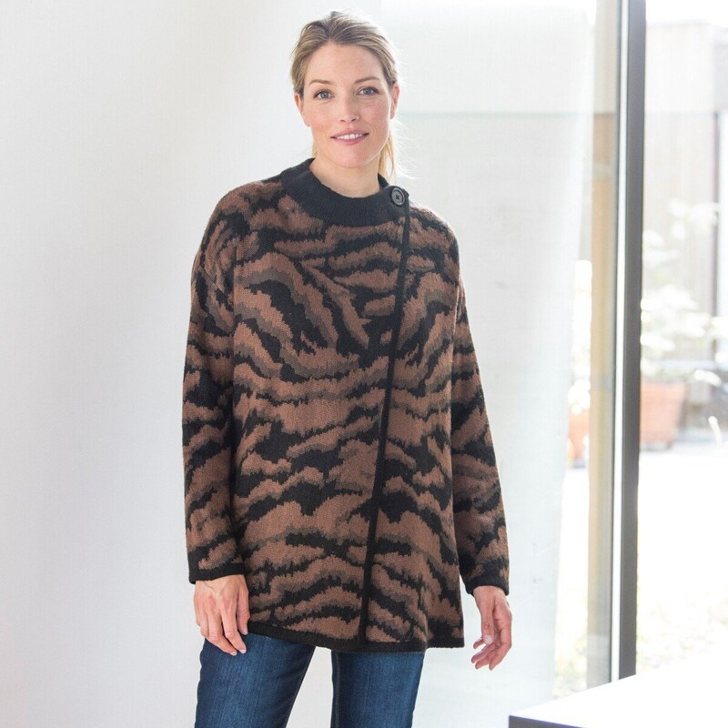 Paleto sveter s motívom zvieracej srsti a zapínaním na gombík 48115070