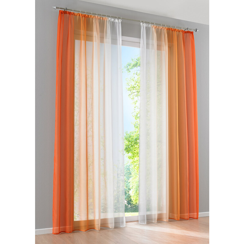 bonprix Záclona s farebným prelivom (2 ks), s recyklovaným polyesterom, farba oranžová