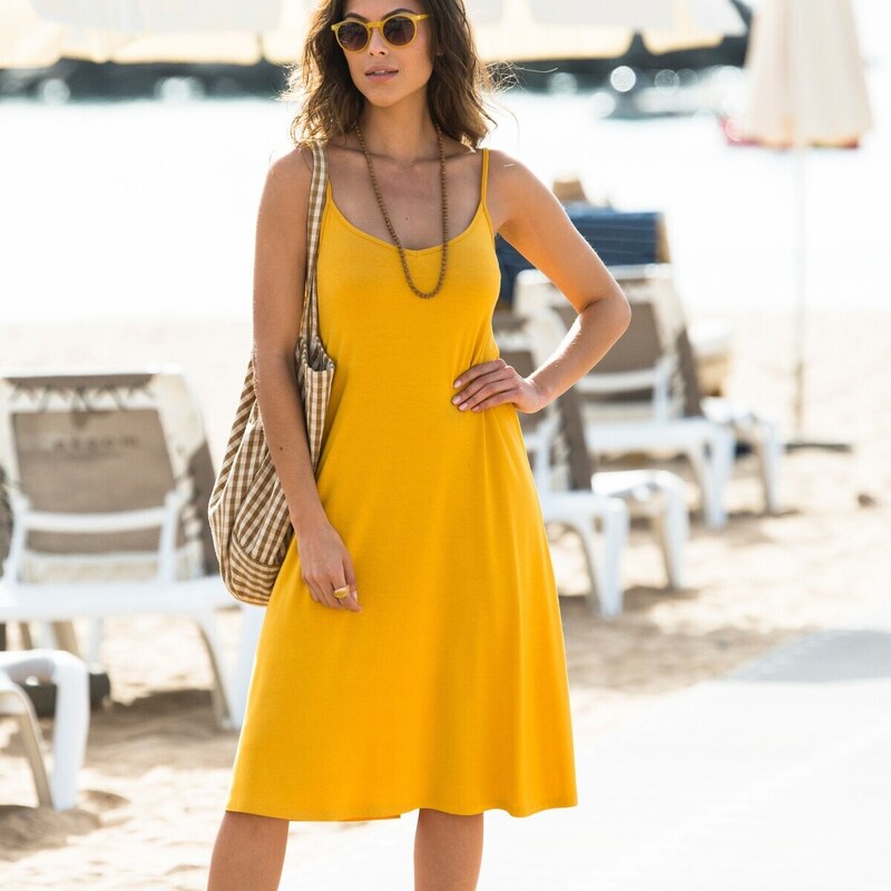 Blancheporte Jednofarebné rozšírené šaty žltá 036